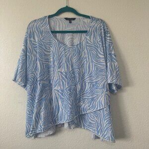 Tunic Top Women L/XL‎ Blue Zebra Print Asymmetrical Layered Short Sleeve